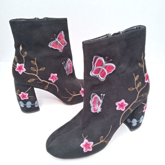 Nanette Lepore Black Suede Embroidered Lilly Ankle - Picture 3 of 12